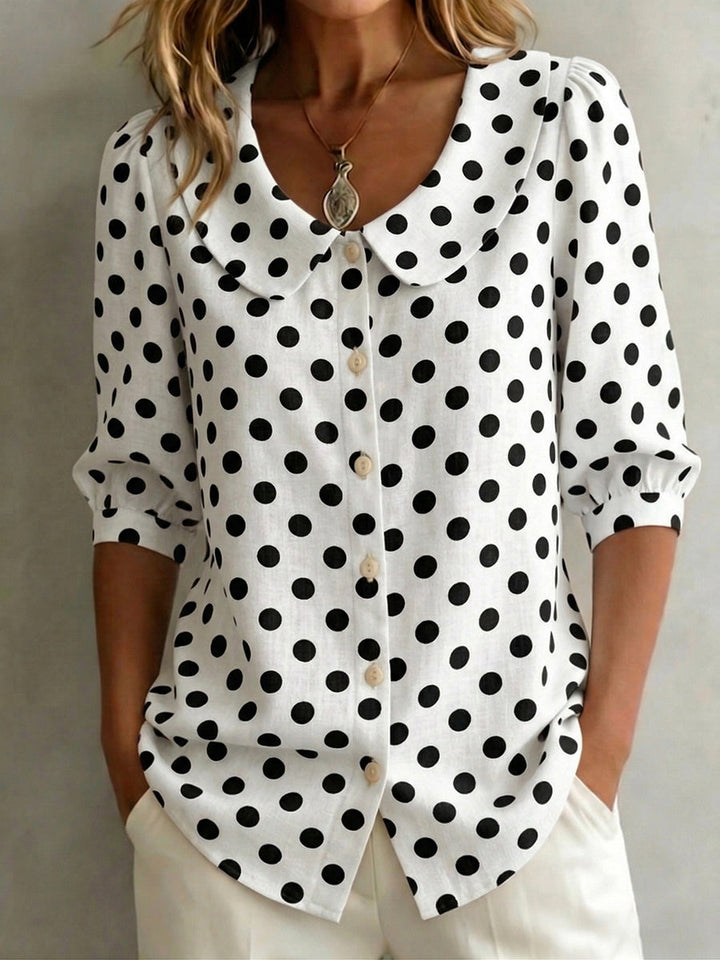 Women's Polka Dot Peter Pan Collar Chiffon Blouse