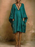Women's Linen Kaftan Dress Loose Fit Tunic Boho Style