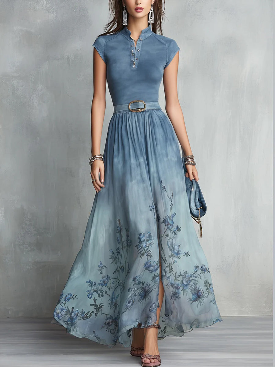 Women's Chiffon Maxi Dress Floral Print Flowy Evening Gown