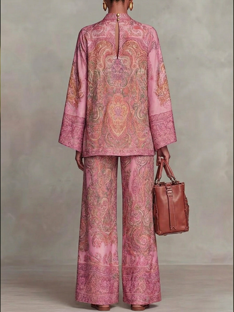Women's Silk Print Tunic and Wide Leg Trouser Co-ord Set