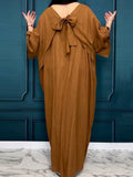 Women's Linen Kaftan Maxi Dress With Back Bow Detail