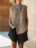 Women's Sleeveless Linen Shorts Set Casual Two Piece Outfit