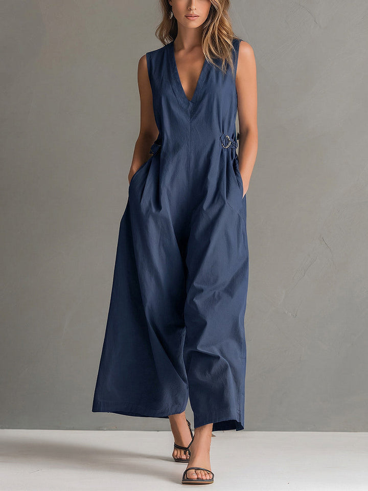 Women's Linen Wide Leg Sleeveless Jumpsuit