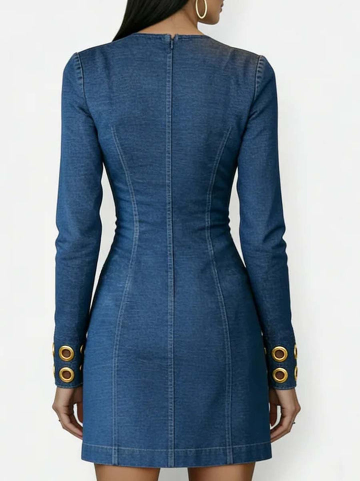 Women's Denim Mini Dress Long Sleeve Jean Shift Dress