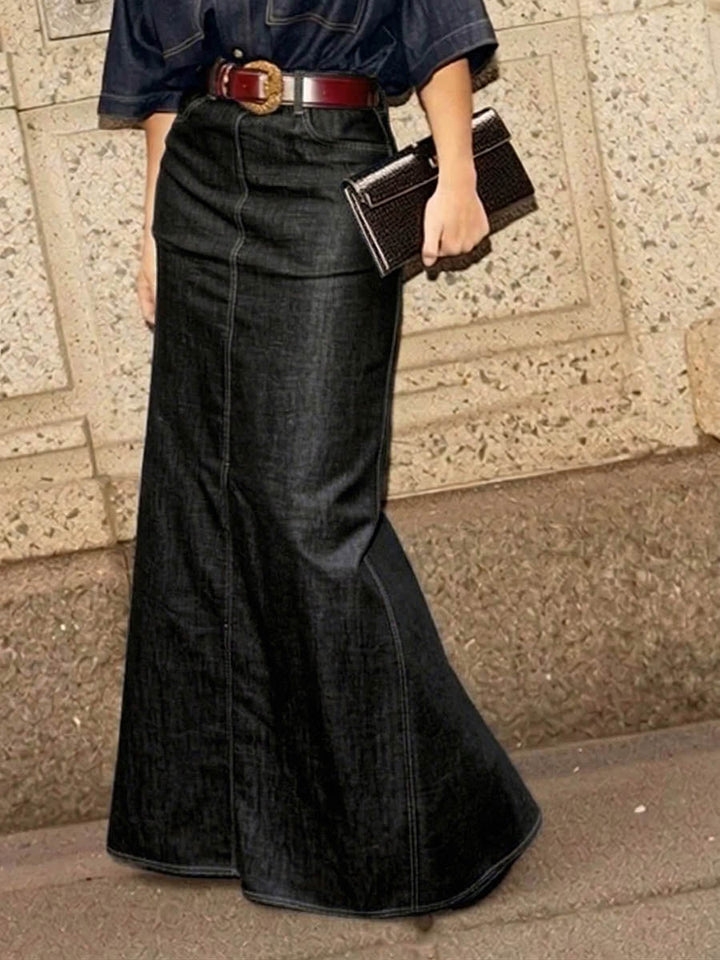 Denim Maxi Skirt Women's High Waisted Long Jean Skirts