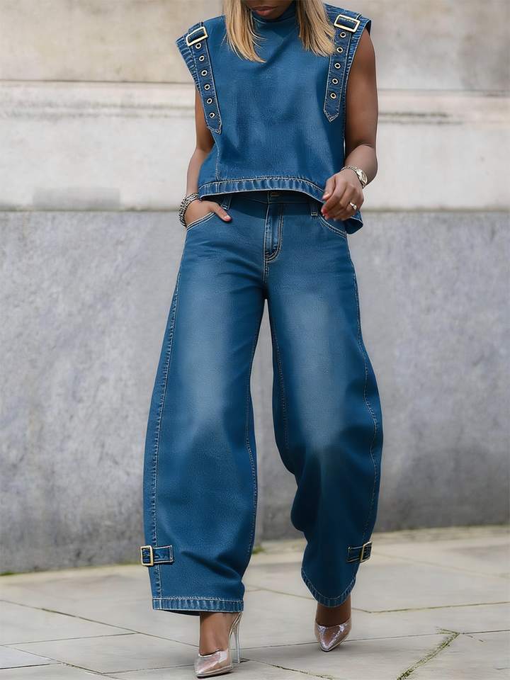 Women's Denim Wide Leg Horseshoe Jeans