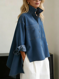 Women's Denim Shirt High Low Loose Blouse Top