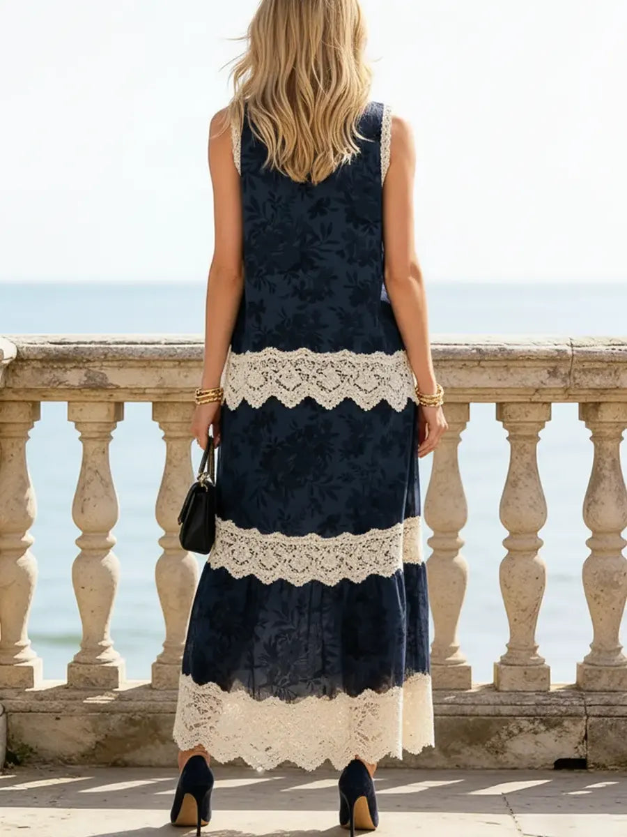 Women's Retro Floral Patchwork Sleeveless Art Casual Stylish Dress
