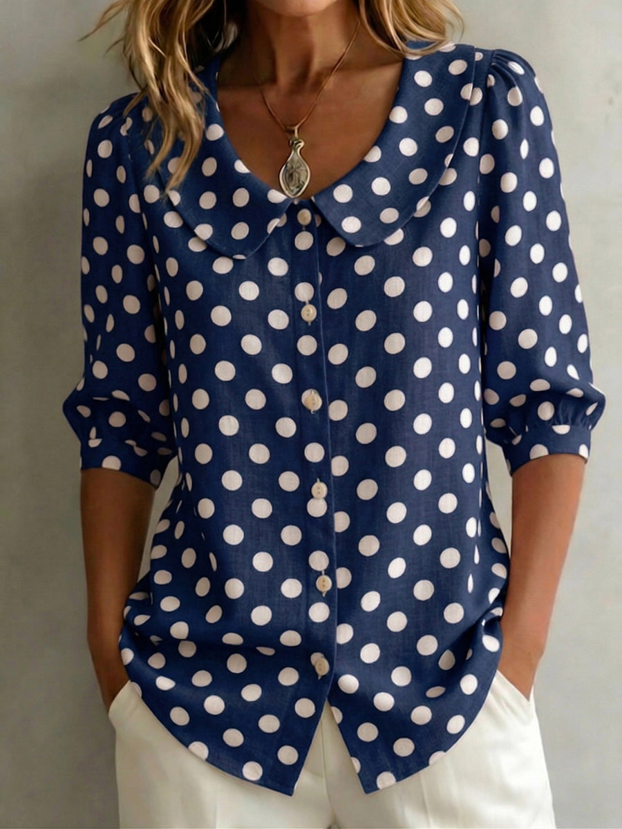 Women's Polka Dot Peter Pan Collar Chiffon Blouse