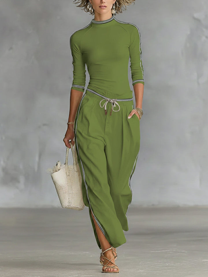 Women's Two-Piece Crewneck Top and Wide-Leg Pants Set