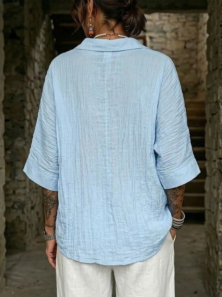 Women's Linen Blouse Button Down Shirt Casual Tops 3/4 Sleeve