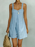 Women's Linen Blend Sleeveless Romper Shorts Jumpsuit