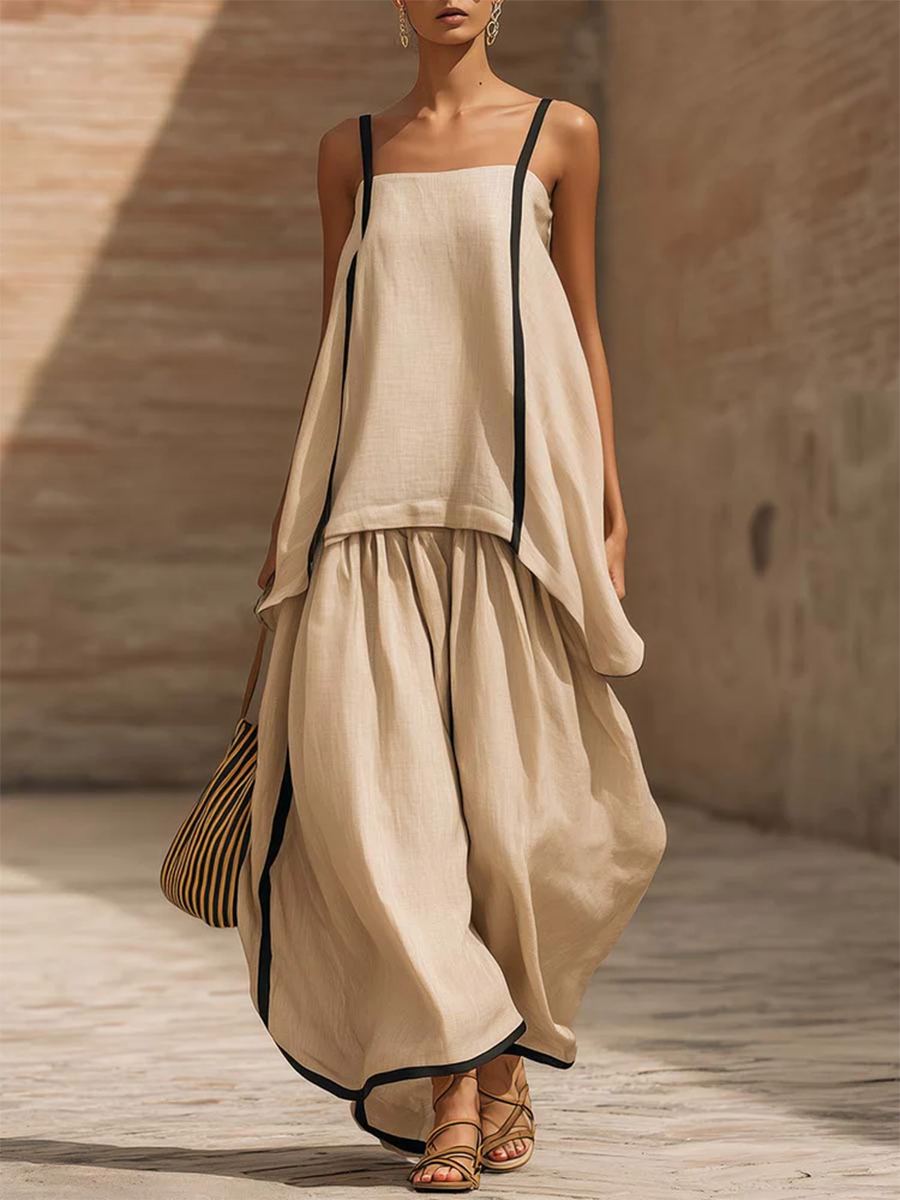 Women's Linen Two Piece Set Sleeveless Top and Wide Leg Trousers Outfit