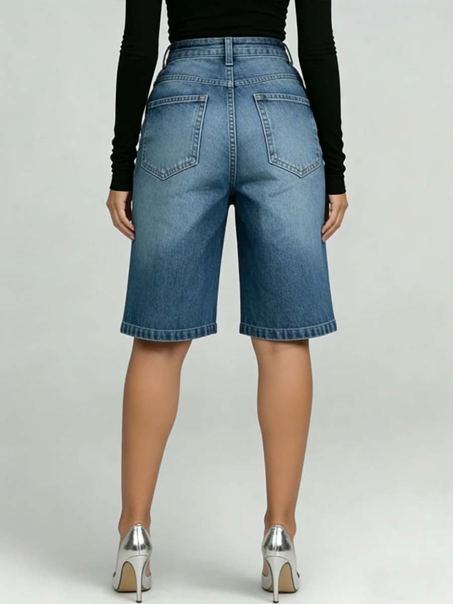 Women's Denim Bermuda Shorts High Waisted Jean Culottes
