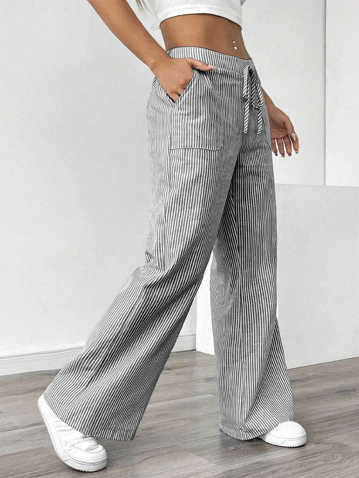 Women's Linen Wide Leg Striped Trousers