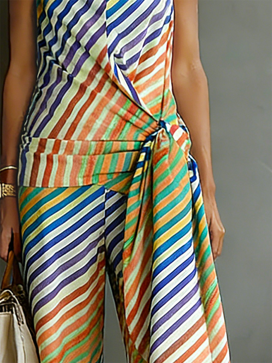 Women's Linen Halter Neck Wrap Top and Wide Leg Trouser Set