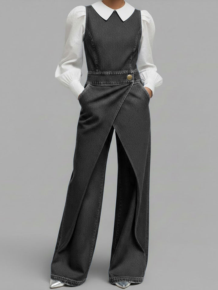 Women's Denim Wide Leg Jumpsuit Sleeveless Romper One Piece Outfit