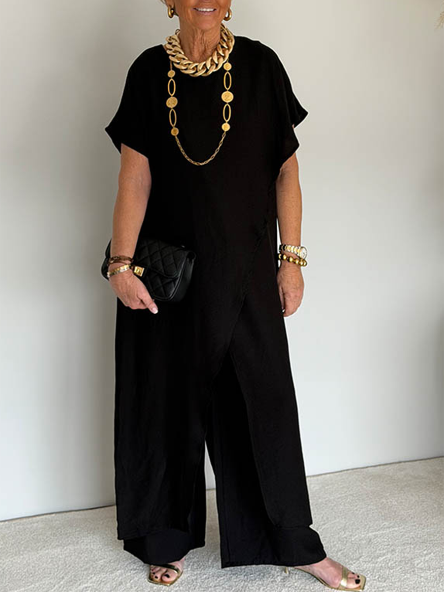Women’s Linen Wide Leg Jumpsuit Overlay Trousers Set
