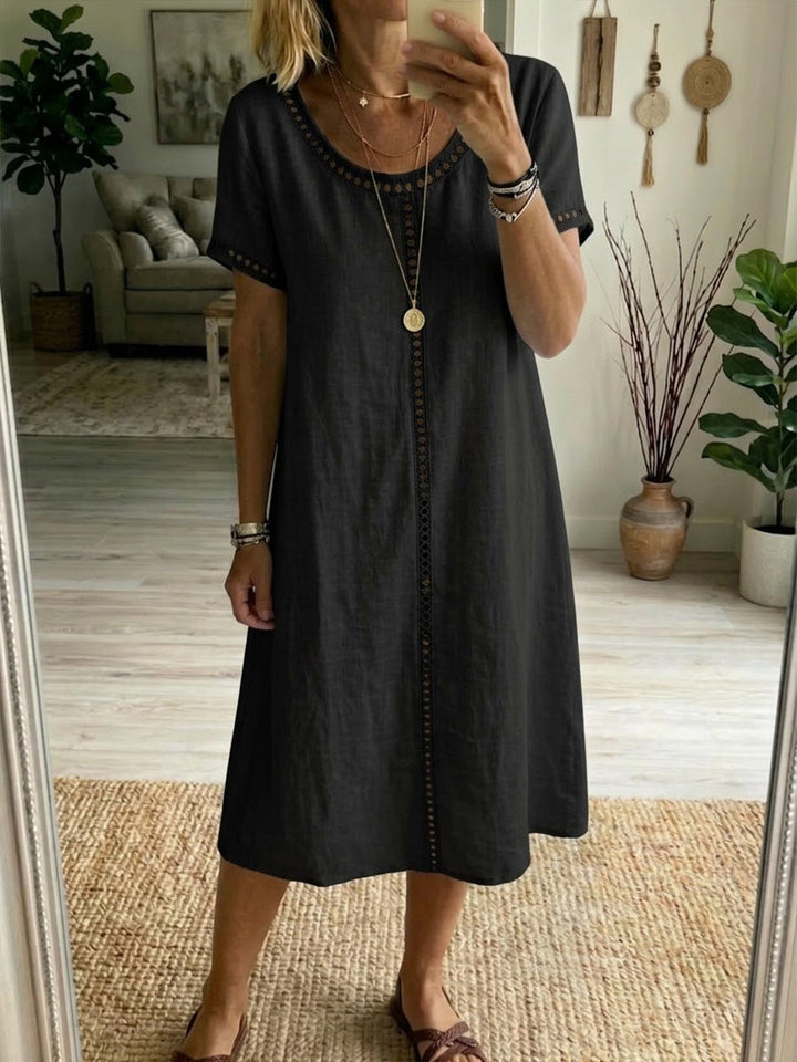 Women's Linen Look Loose Fit Short Sleeve Midi Shift Dress