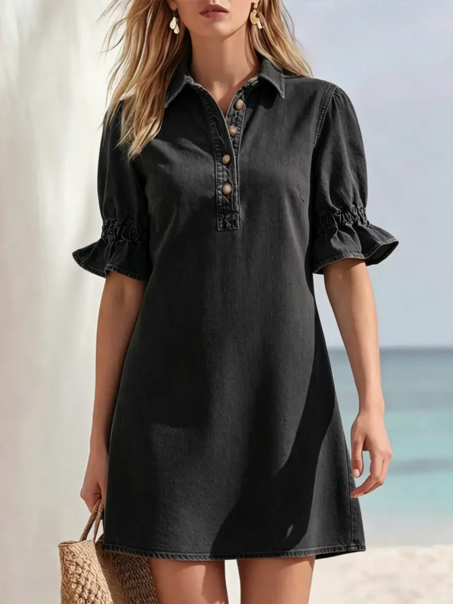 Women's Denim Shirt Dress Jean Tunic Mini Dress