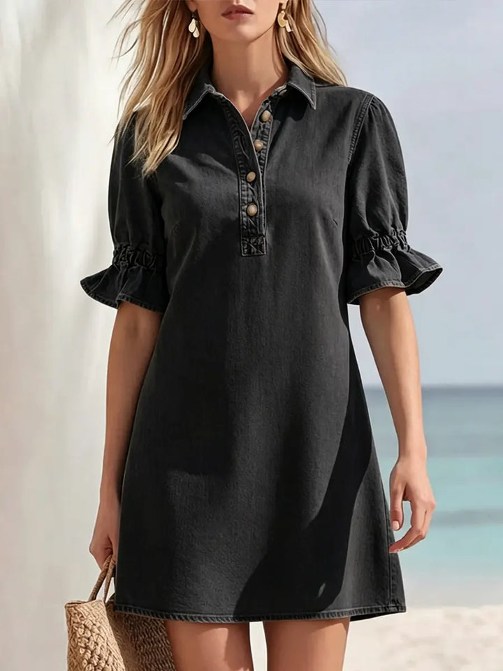 Women's Denim Shirt Dress Jean Tunic Mini Dress