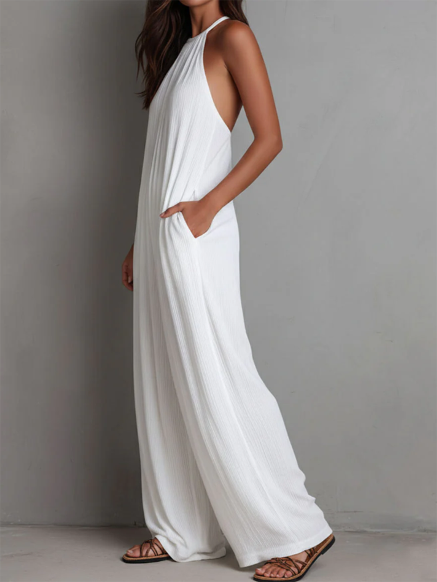 Women’s Linen Halter Neck Wide Leg Jumpsuit