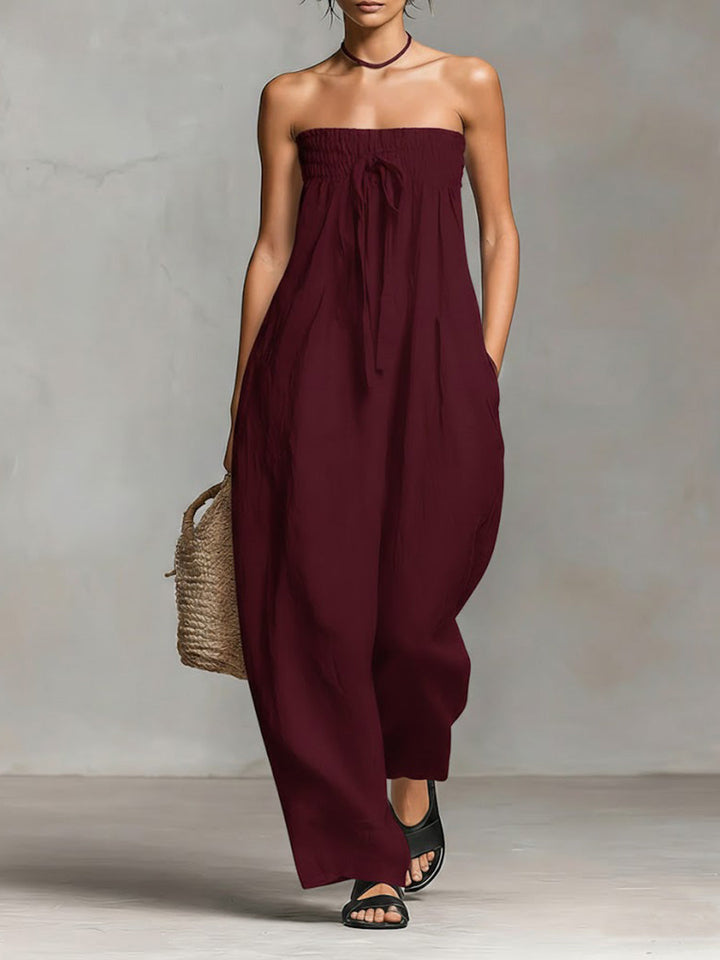Women's Linen Strapless Wide Leg Jumpsuit