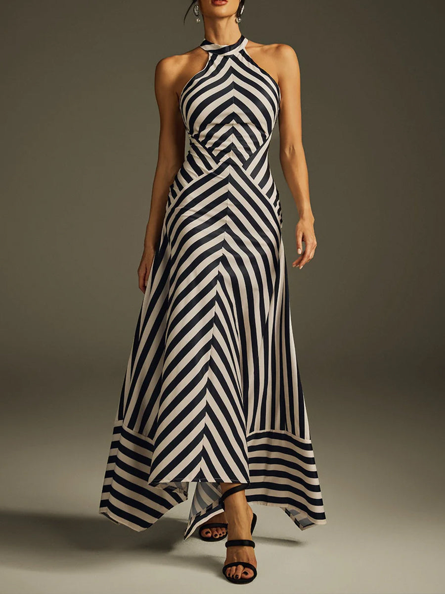 Womens Halter Striped Backless Linen Maxi Dress – Golden Sands Boutique