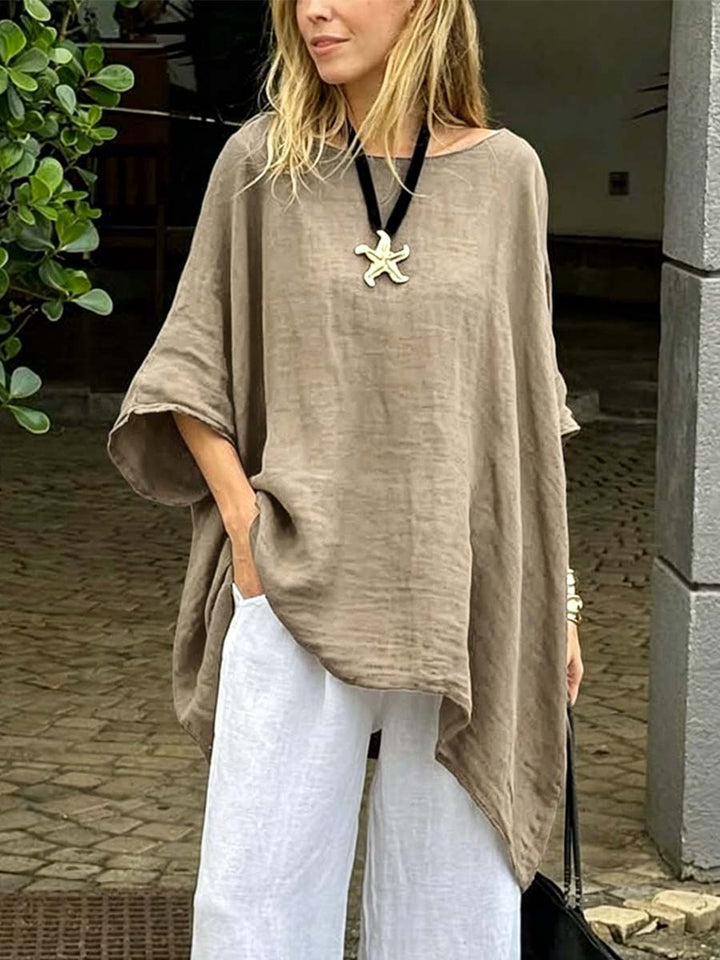 Women's Linen Blend Oversized Poncho Top Tunics Loose Fit Batwing Blouse
