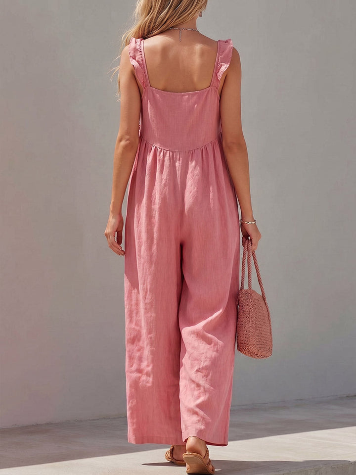 Women's Linen-Blend Square Neck Wide Leg Jumpsuit