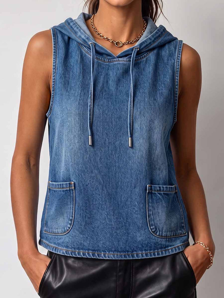 Débardeur sans manches à capuche en denim pour femme