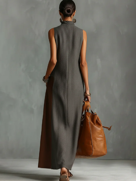Women's Linen Sleeveless High Neck Cutout Maxi Dress