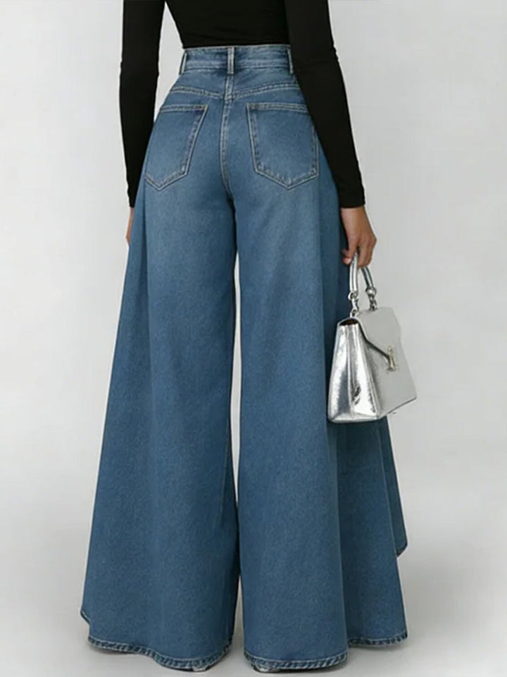 Women's High Waisted Wide Leg Denim Skirted Trousers