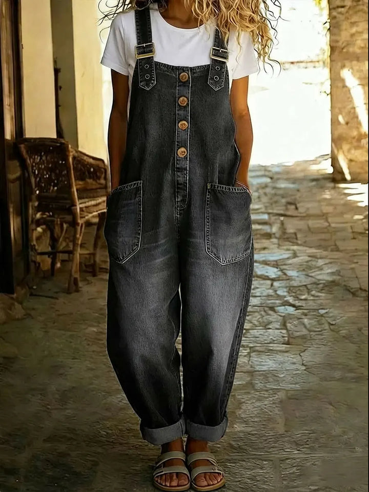 Women's Denim Jumpsuit Sleeveless Wide Leg Baggy Jean Overalls Casual Romper
