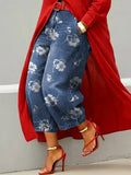 Women's Denim Wide Leg Floral Print Jeans