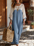 Women's Knit Crochet Maxi Kaftan Dress With Flare Sleeves