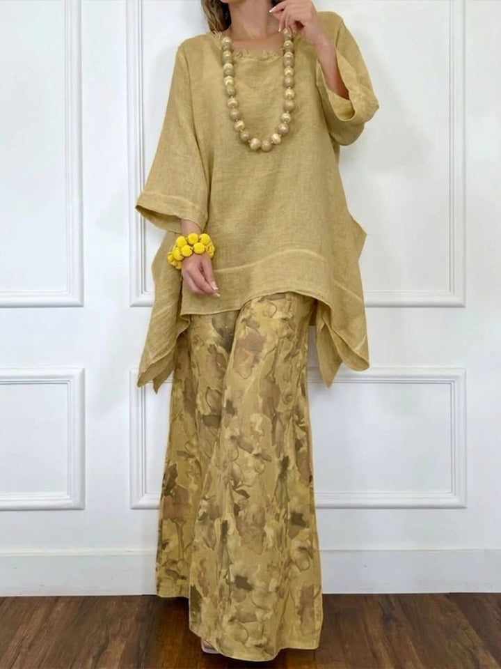 Women's Linen Tunic and Wide Leg Trousers Set