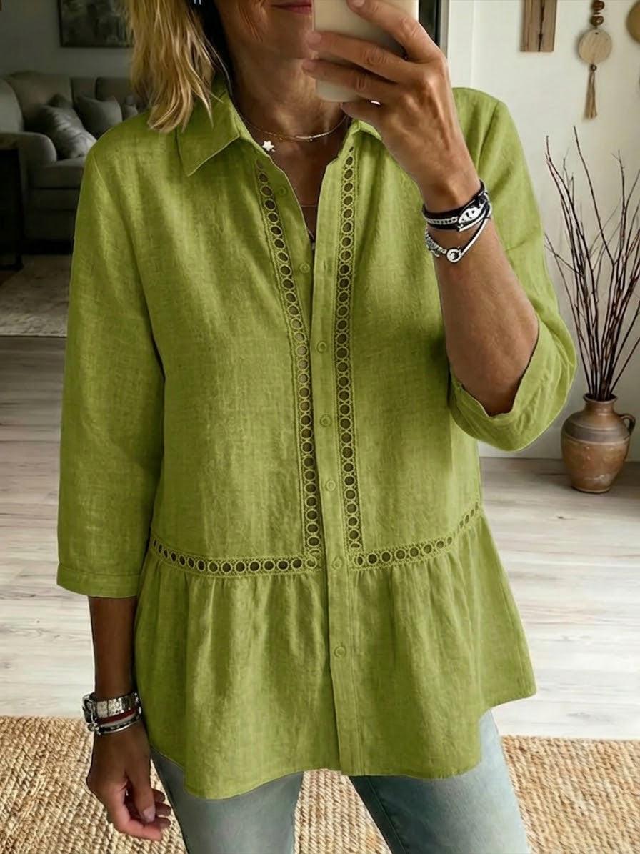 Women's Linen Blend Button Down Tiered Tunic Blouse