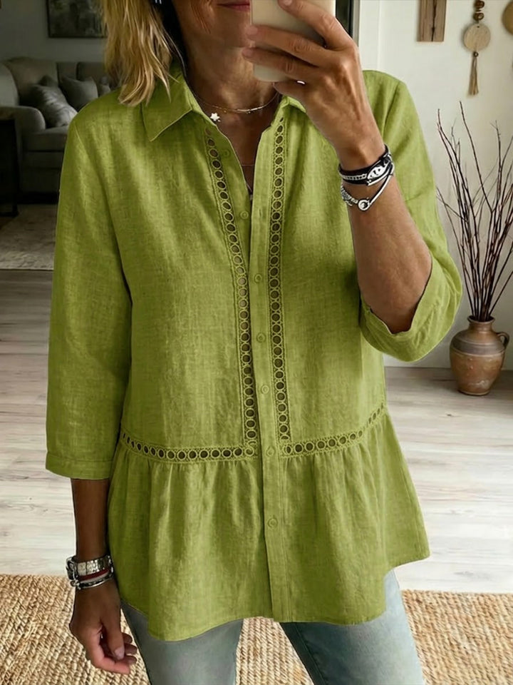Women's Linen Blend Button Down Tiered Tunic Blouse
