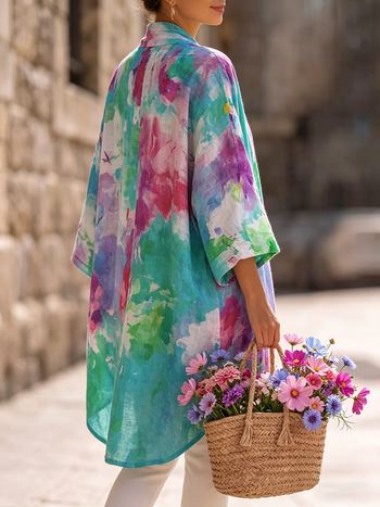 Women's Linen Kimono Cardigan & Tank Top Two-Piece Lounge Set