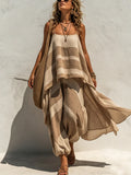 Women's Linen Striped Cami Cardigan & Harem Pants Set