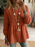 Women's Loose Fit Round Collar Long Sleeve Linen Shirt
