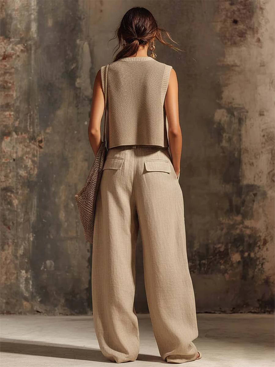 Women's Wide Leg Trousers Linen High Waisted Relaxed Fit Palazzo Pants