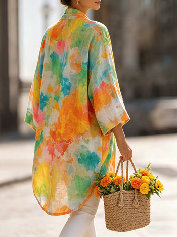 Women's Linen Kimono Cardigan & Tank Top Two-Piece Lounge Set