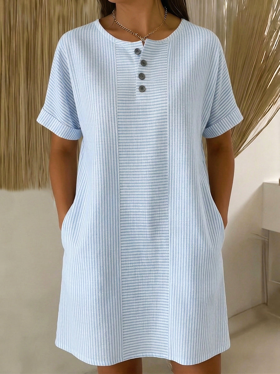 Women’s Linen Blend T-Shirt Dress Short Sleeve Mini Shift Tunic