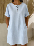 Women’s Linen Blend T-Shirt Dress Short Sleeve Mini Shift Tunic