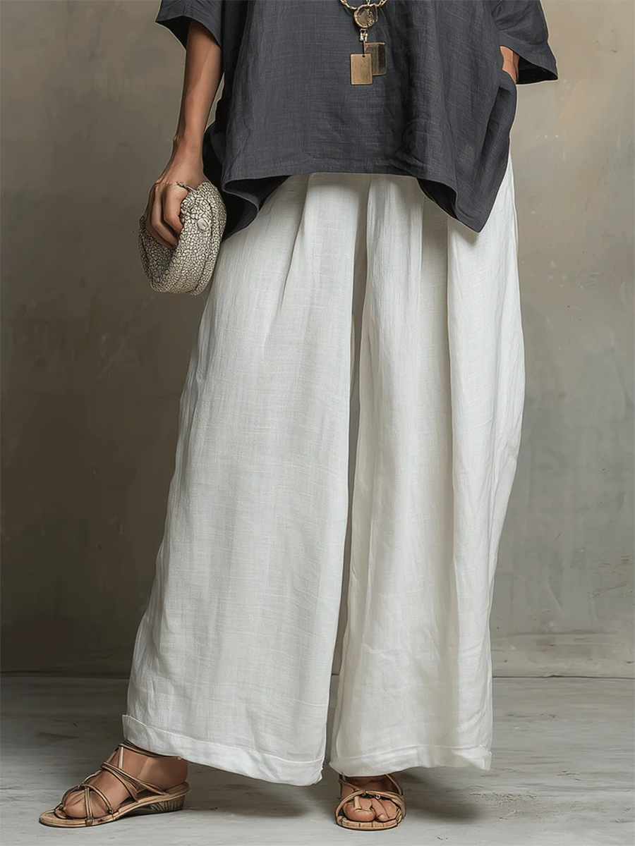 Women's Linen Two Piece Lounge Set Wide Leg Pants and Top Co-ord