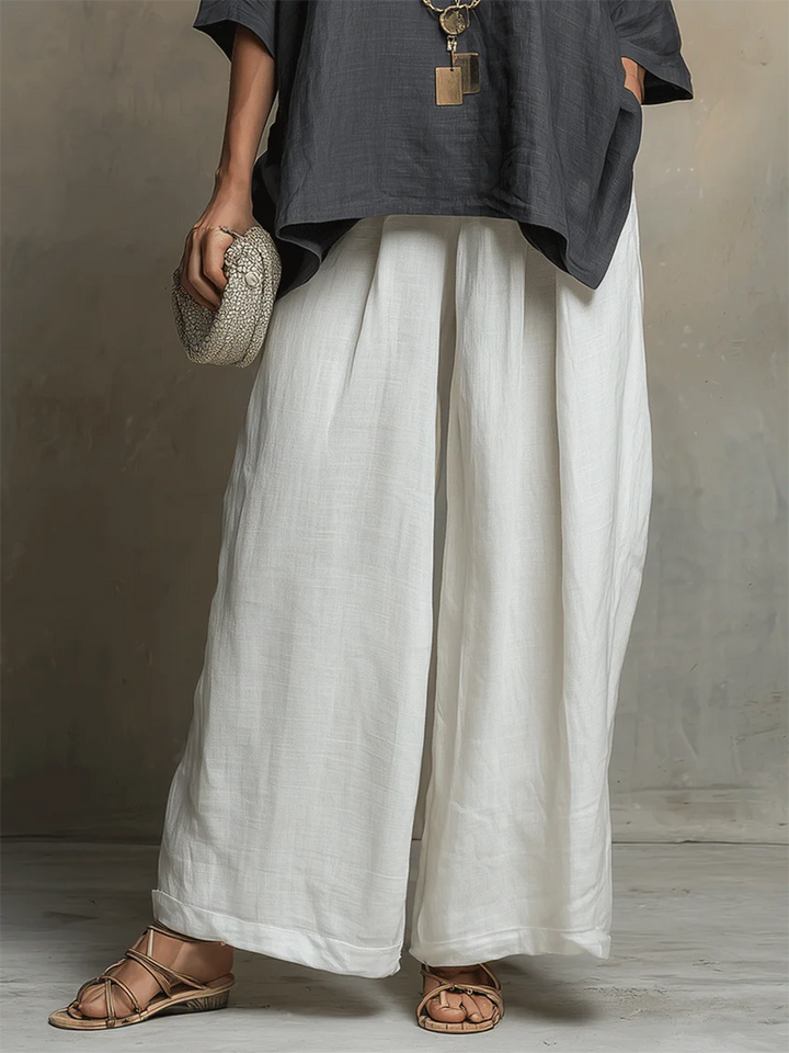 Women's Linen Two Piece Lounge Set Wide Leg Pants and Top Co-ord
