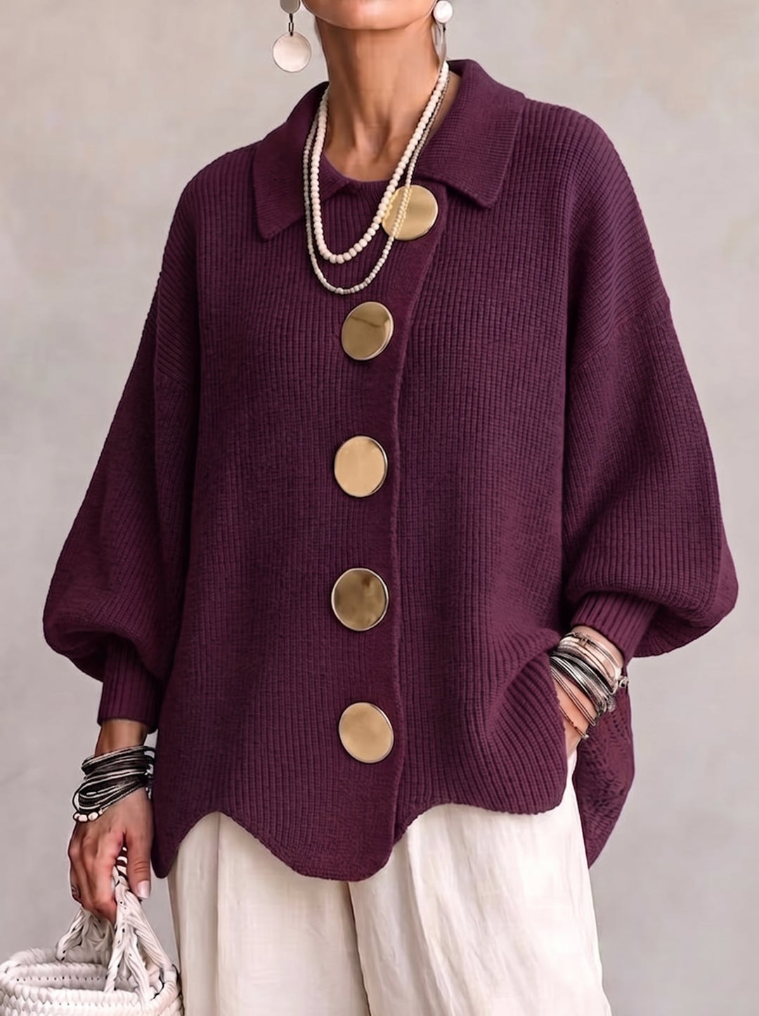 Women's Knit Batwing Sleeve Cardigan Oversized Sweater