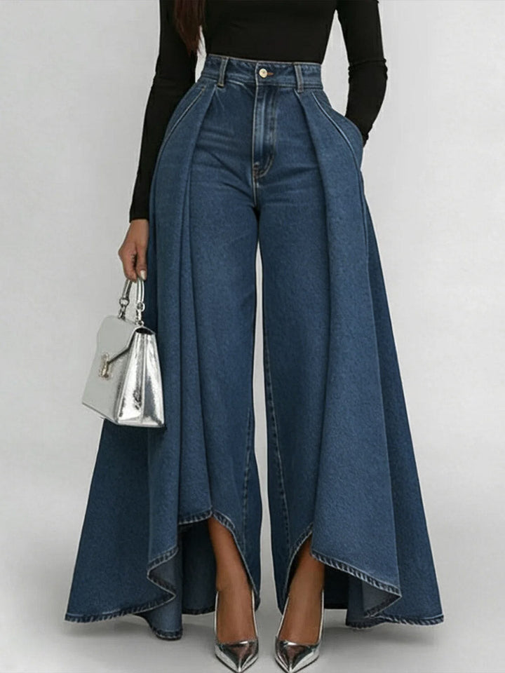 Women's High Waisted Wide Leg Denim Skirted Trousers